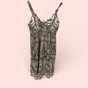 Cute vintage Y2K creamy soft floral leaves smocked babydoll ruffle midi dress